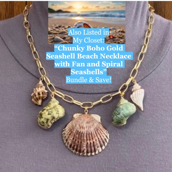 Seashell 2-Layer Boho Beach Handmade Gold Necklace, Real Spiral Seashells - Picture 16 of 16